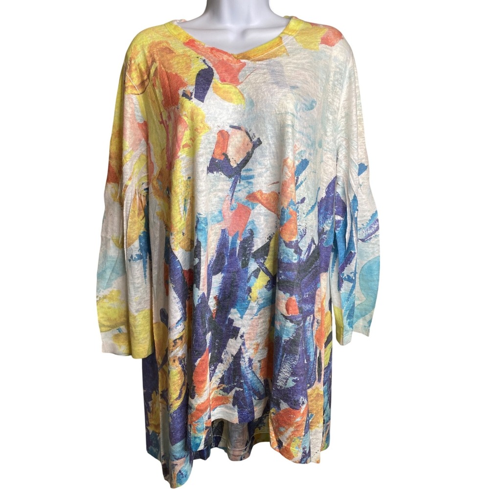 Jess & Jane Womens Modern Art To Wear Floral Print Long Sleeve Tunic Top‎ Sz XL